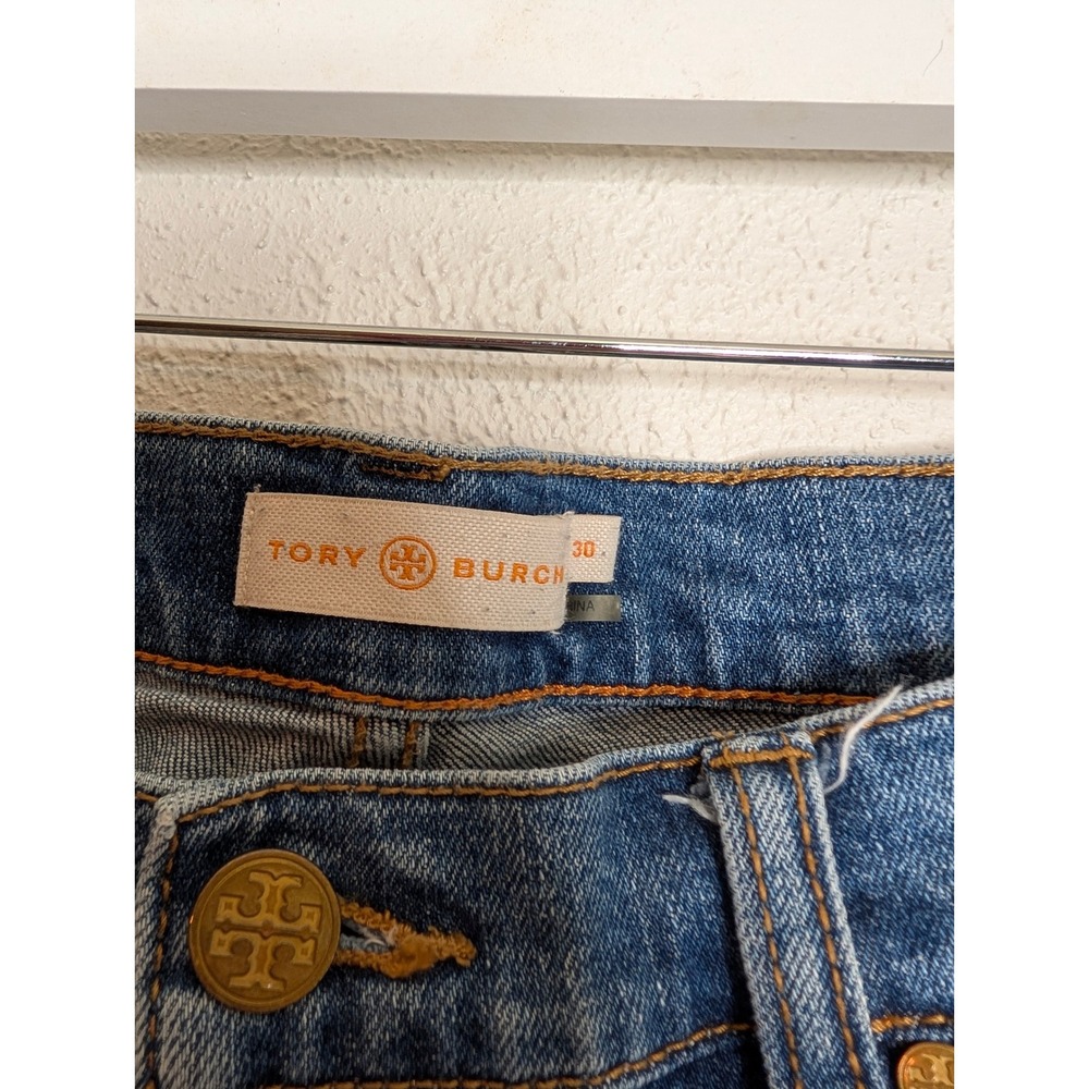 Tory Burch Womens Straight Leg Jeans Size 30 Blue Stretch Logo Casual Classic - Picture 4 of 9